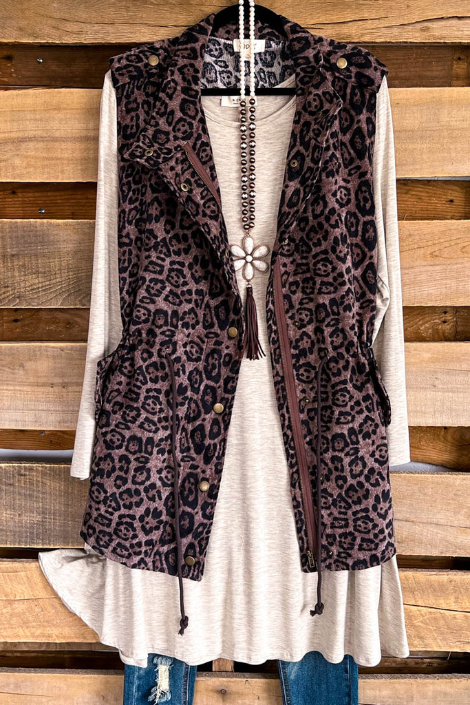 Harmonized With Joy Leopard Vest - Grey/Brown