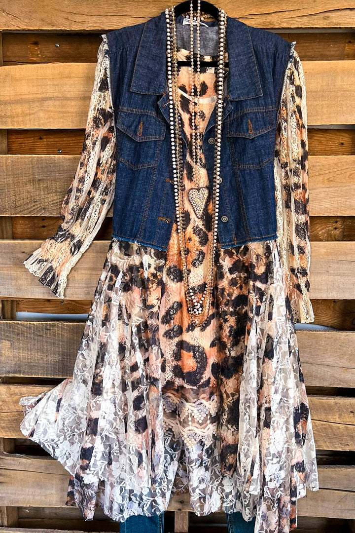 AHB EXCLUSIVE: All The While Oversized Vest - Denim/Leopard - 100% COTTON