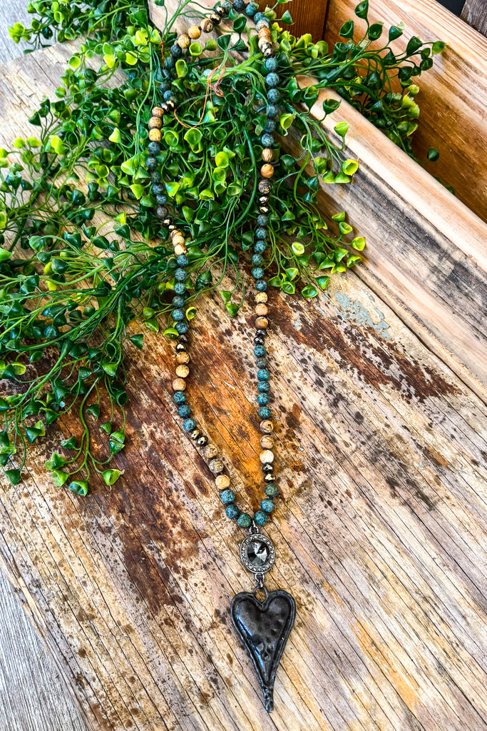 Crossing Lines Stone Heart Necklace - TQ/NAT