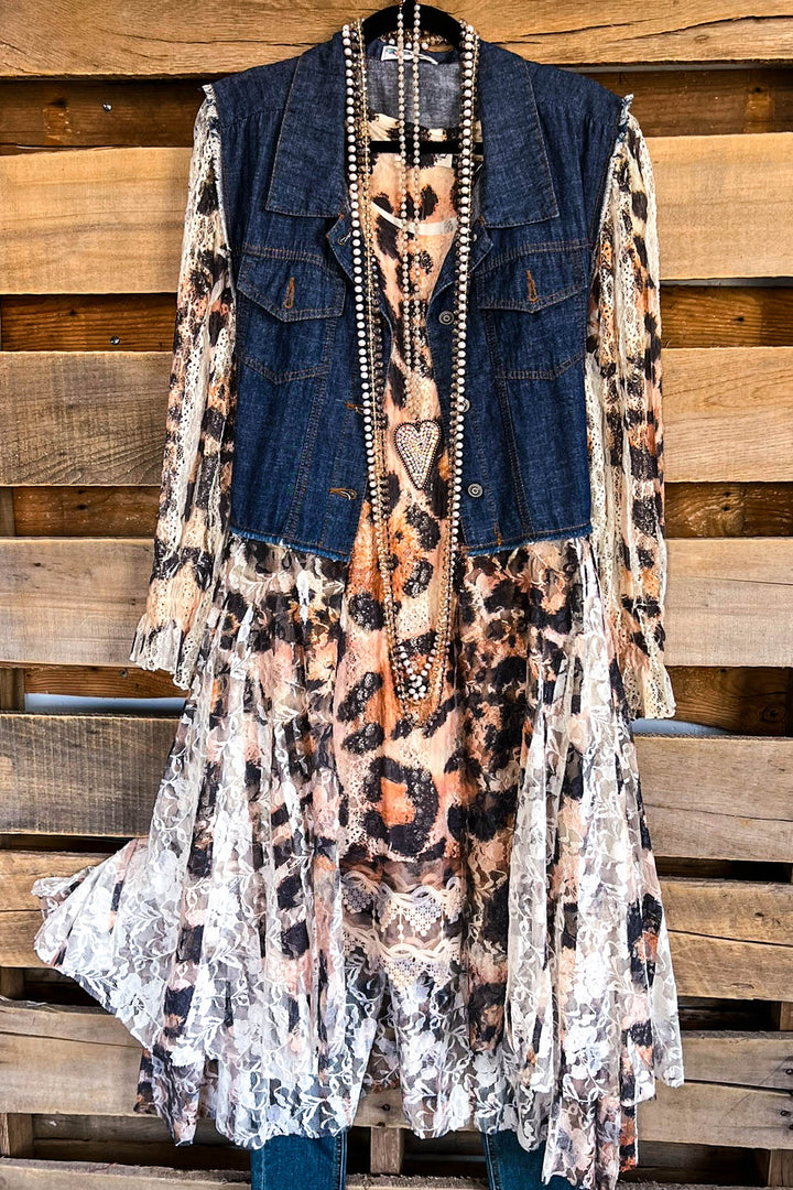AHB EXCLUSIVE: All The While Oversized Vest - Denim/Leopard - 100% COTTON