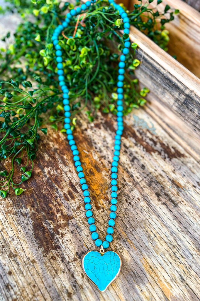 Turquoise Stone Heart Necklace - Turquoise