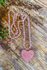 Rhinestone Heart Pearl Necklace - Pink