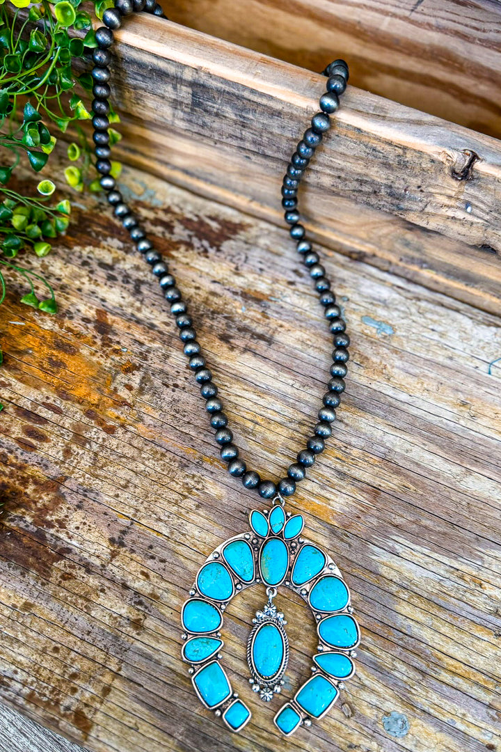 Talk Of The Town Squash Blossom Necklace - Turquoise