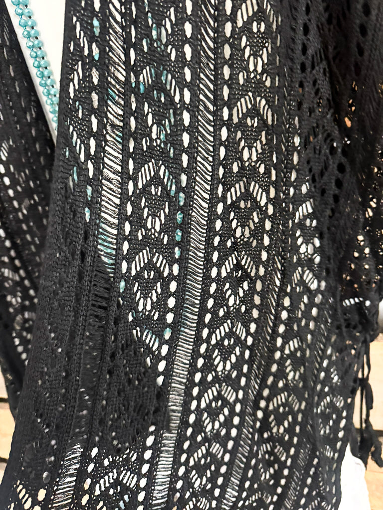 Dreamy Moments Crocheted Cardigan - Black -  100% Cotton