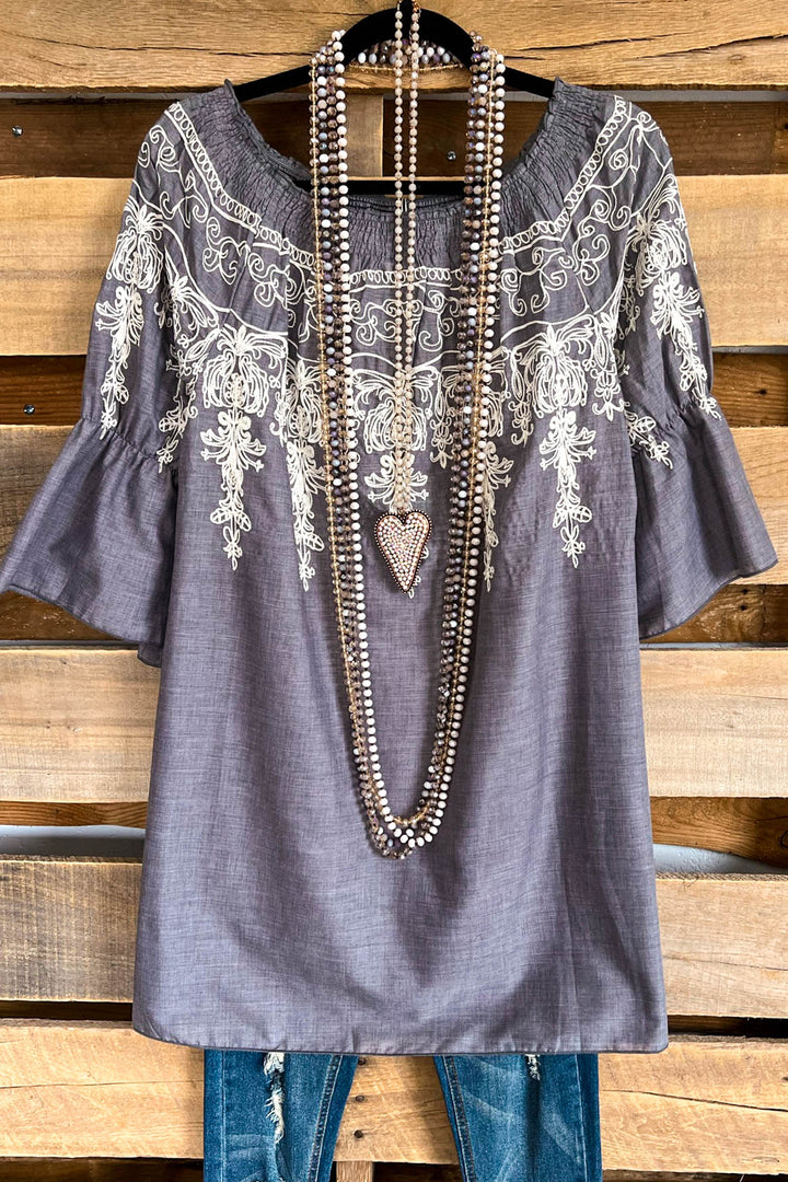 All Tangled Up Top - Gray- 100% COTTON