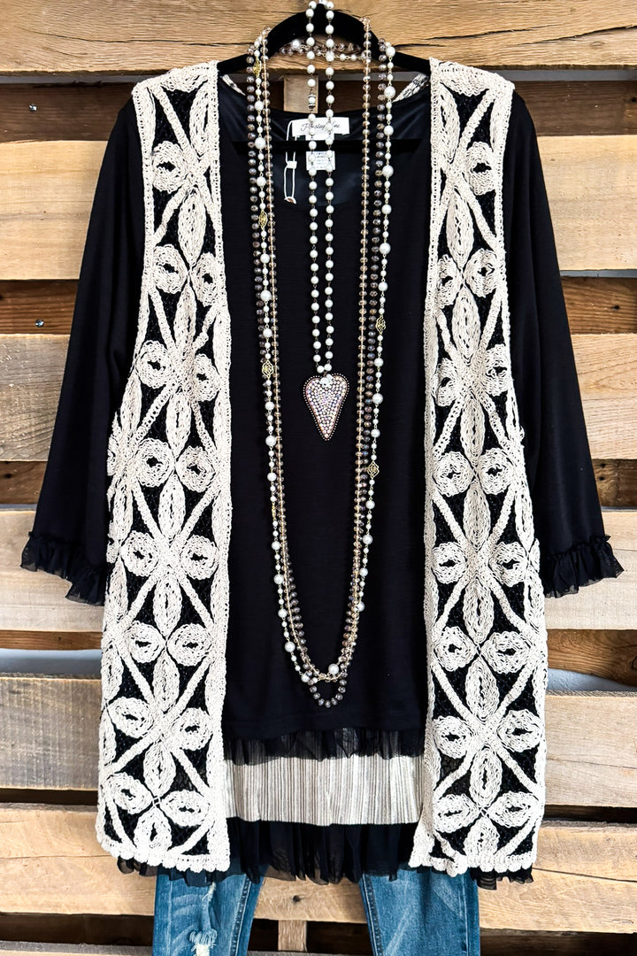 Only With You Crochet Vest - Black/Beige- 100% COTTON