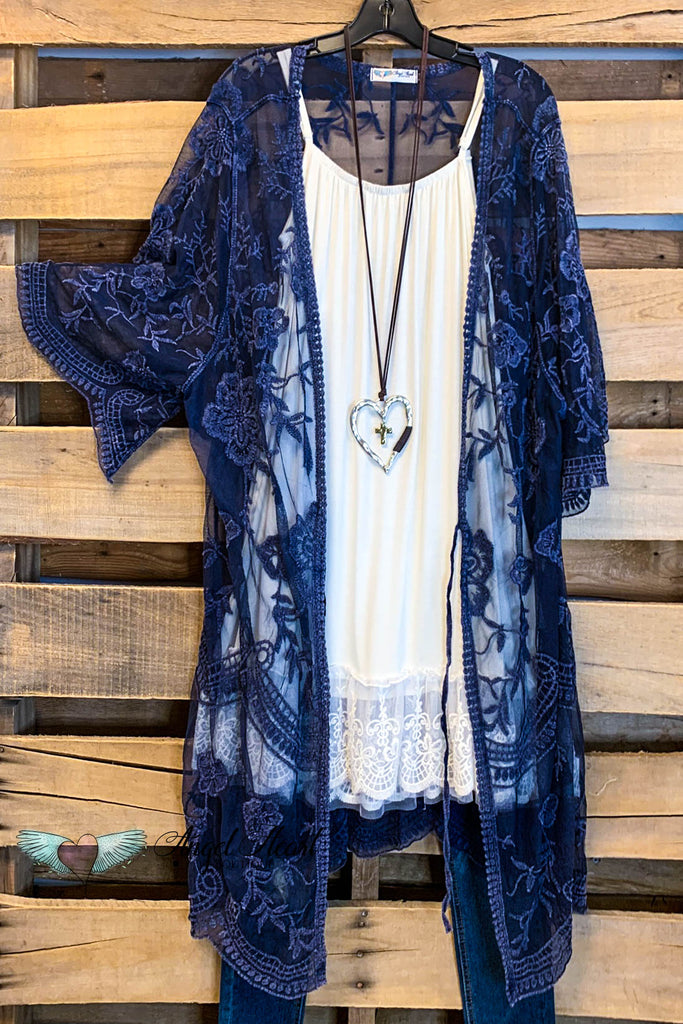 AHB EXCLUSIVE:  More Than Just a Friend Lace Kimono - Navy