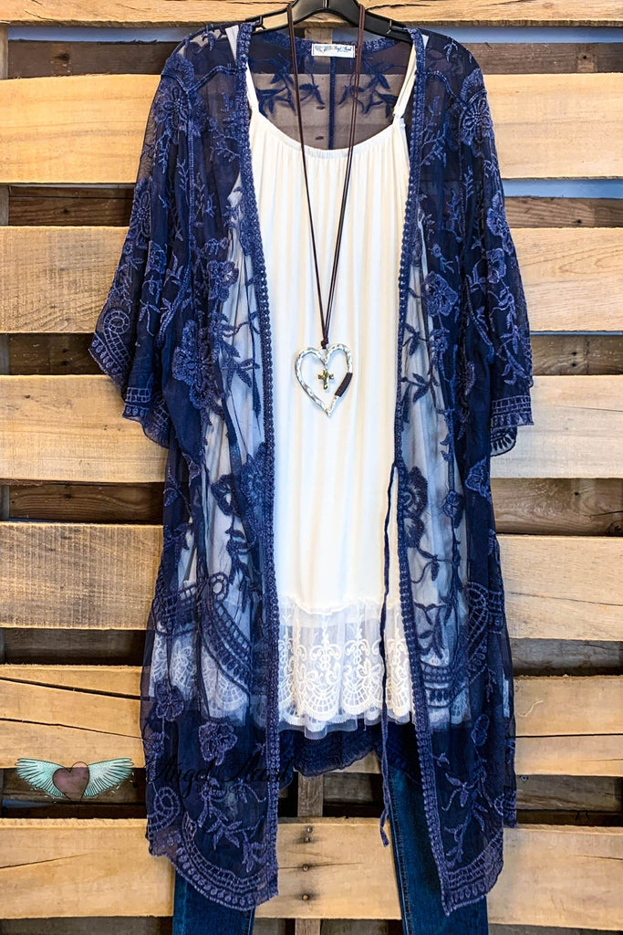 AHB EXCLUSIVE:  More Than Just a Friend Lace Kimono - Navy