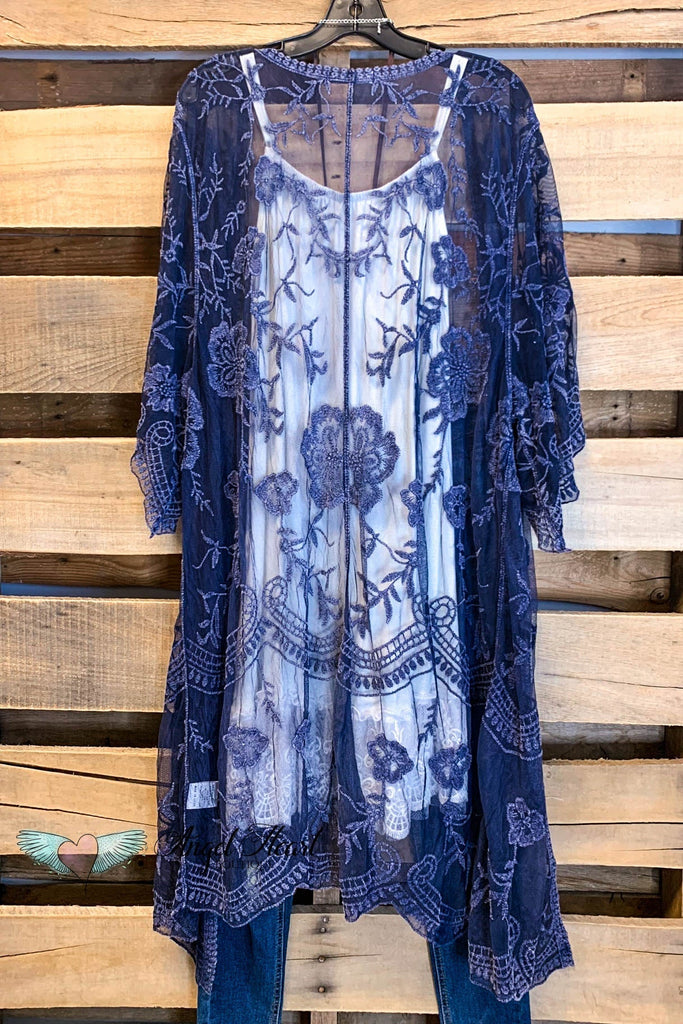 AHB EXCLUSIVE:  More Than Just a Friend Lace Kimono - Navy