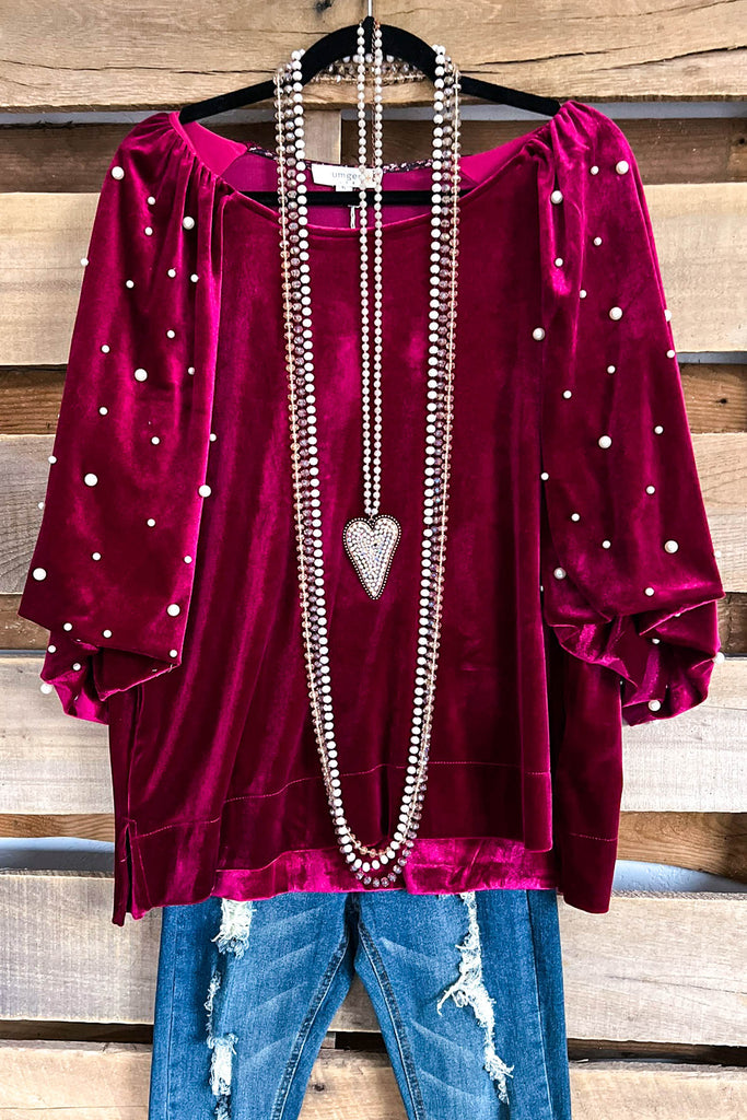 True Meaning Velvet Pear Sleeve Top - Raspberry - SALE