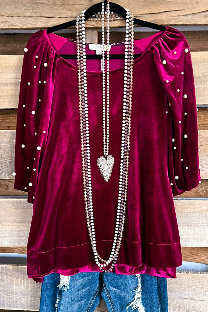 True Meaning Velvet Pear Sleeve Top - Raspberry - SALE