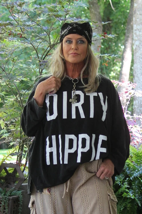 Dirty Hippie Oversized Top - 100% Cotton Black