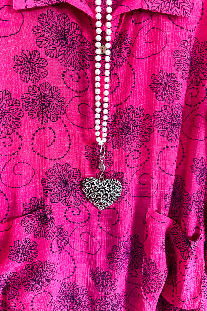 Stitched In Blooms Top - Fuchsia - SALE