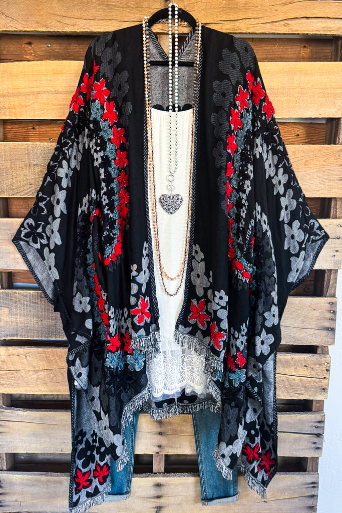 NATURAL FABRIC: Honest Reminder Wool Ruana - Black - 100% WOOL