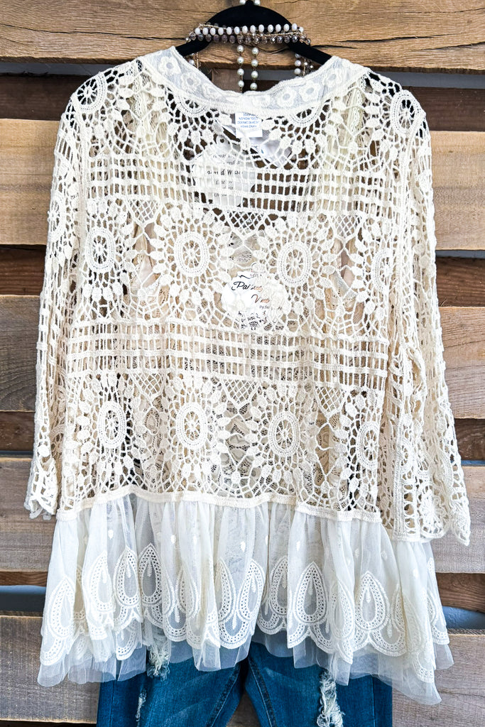 Graceful Charm Crochet Cardigan - Beige - 100% COTTON - PETITE