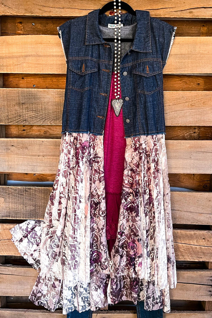 AHB EXCLUSIVE: All The While Vest  - Denim/Rose - 100% COTTON
