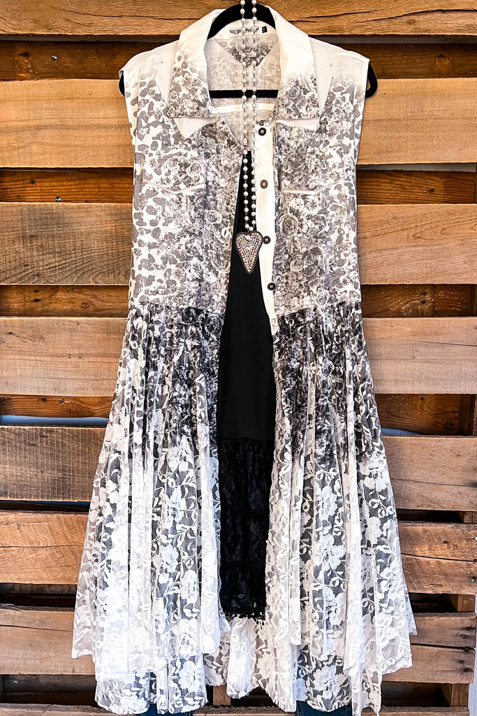 AHB EXCLUSIVE: Wide Awake Long Vest - Ivory/Leopard Rose