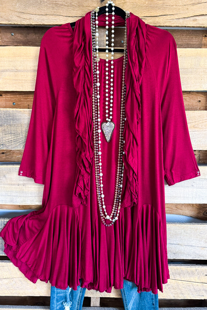 Jersey Girl 2 Piece Dress - Crimson (Scarf Tunic)