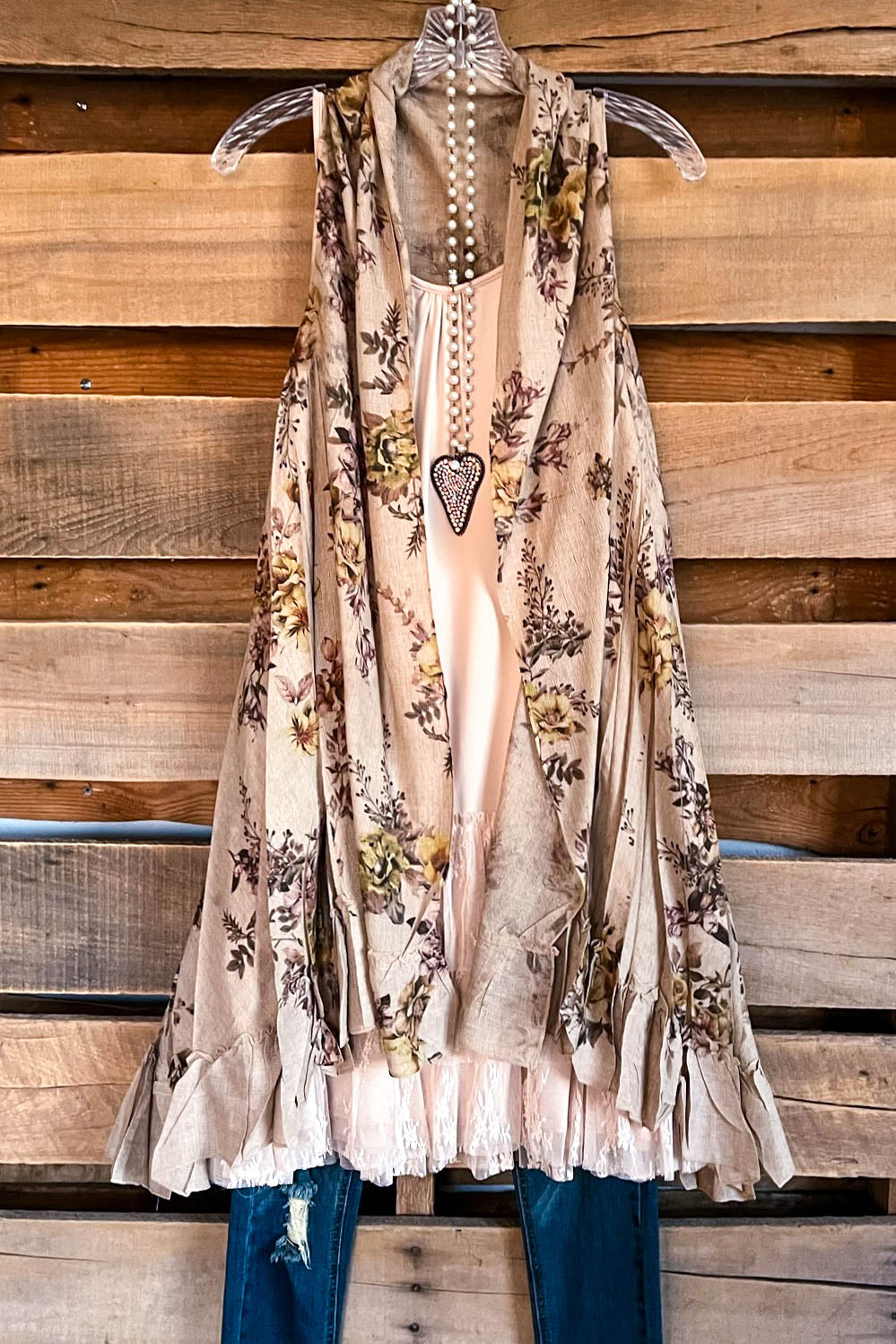 AHB EXCLUSIVE: Counting The Stars Vest - Taupe/Yellow/Floral
