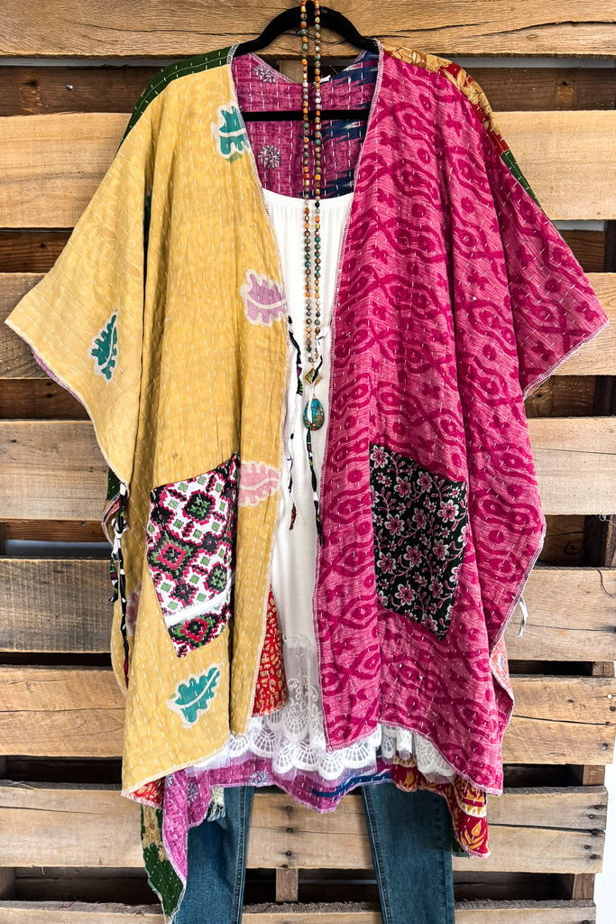 NATURAL FABRICS: Assorted Feelings Tie Front Kimono -  100% COTTON