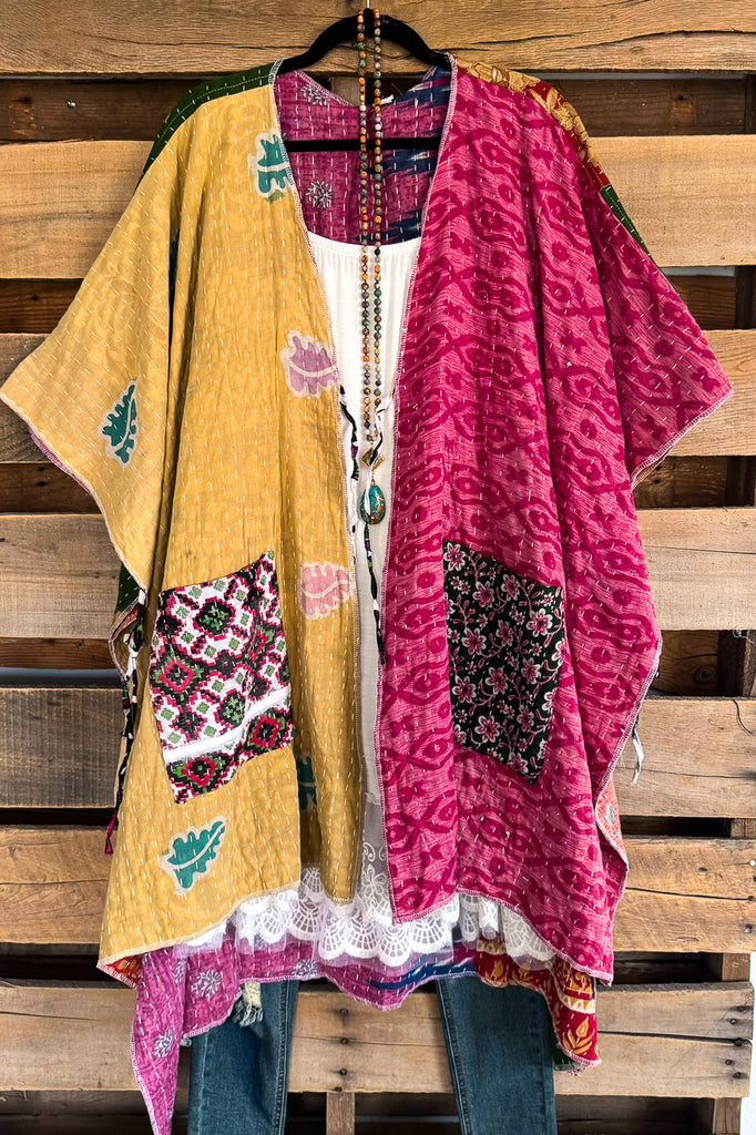 NATURAL FABRICS: Assorted Feelings Tie Front Kimono -  100% COTTON