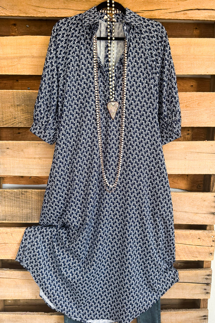 Stay Anchored Dress - Navy