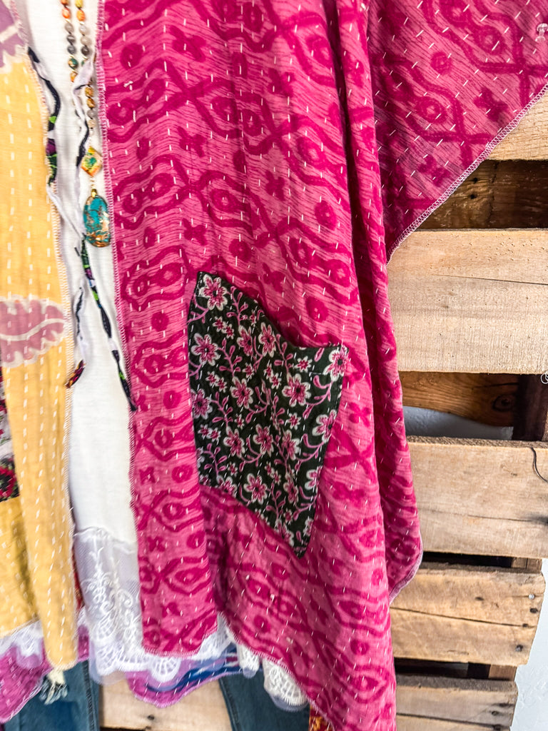 NATURAL FABRICS: Assorted Feelings Tie Front Kimono -  100% COTTON