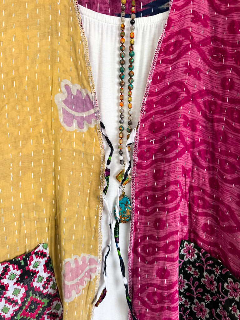 NATURAL FABRICS: Assorted Feelings Tie Front Kimono -  100% COTTON