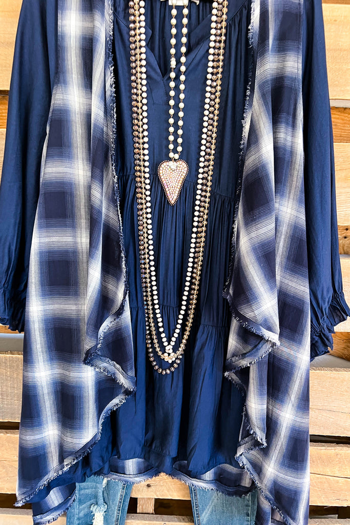 Gingham Charm Plaid Vest - Navy Blue (Vest Only) - 100% COTTON