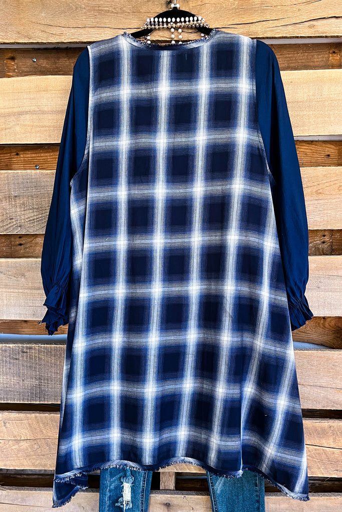 Gingham Charm Plaid Vest - Navy Blue (Vest Only) - 100% COTTON