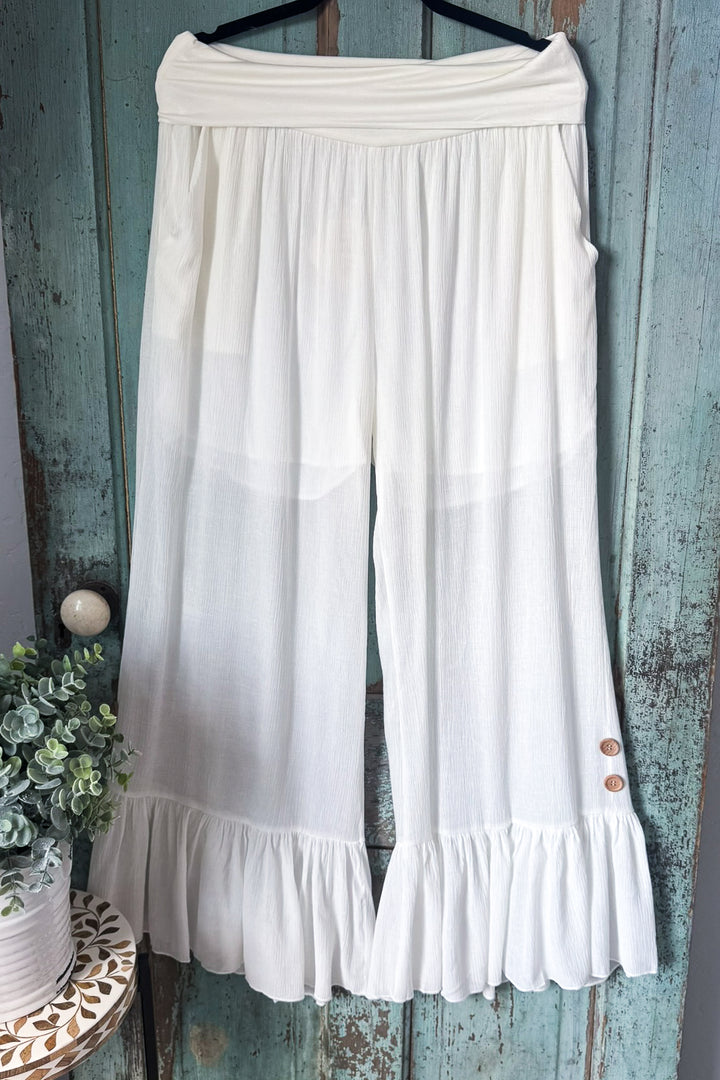 Soft Embrace Loose Fit Elastic Waist Pants - White