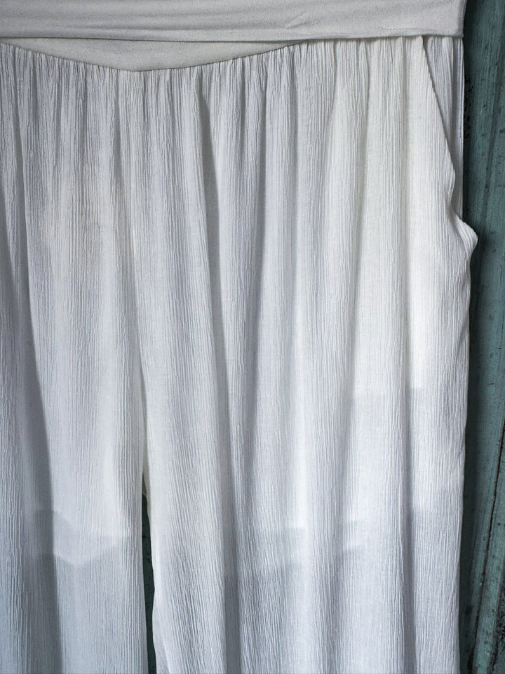 Soft Embrace Loose Fit Elastic Waist Pants - White
