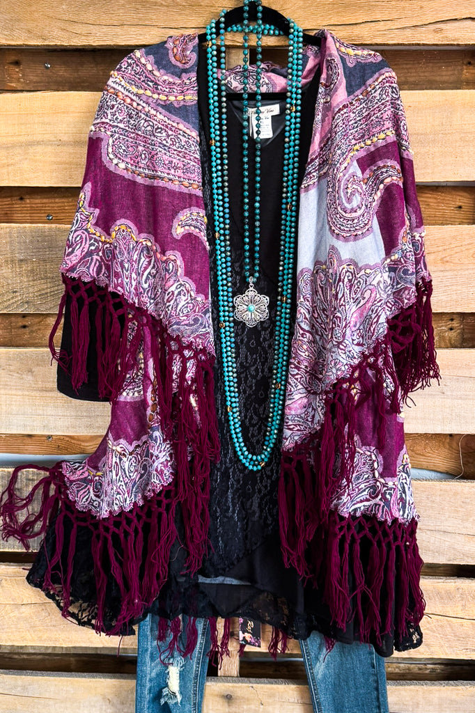 Miss You More Embroidered Poncho Vest - Berry