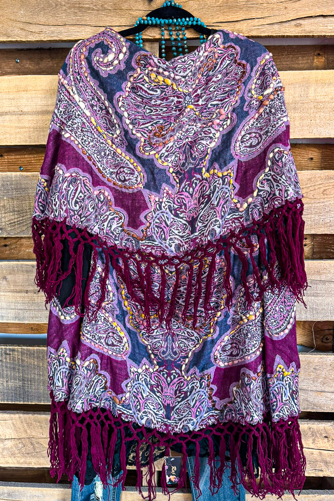 Miss You More Embroidered Poncho Vest - Berry