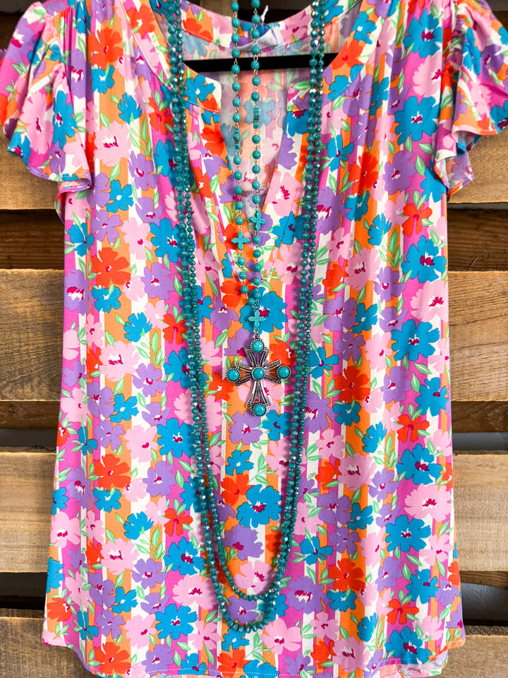 Dazed By The Sun Top - Multi Flower - SALE