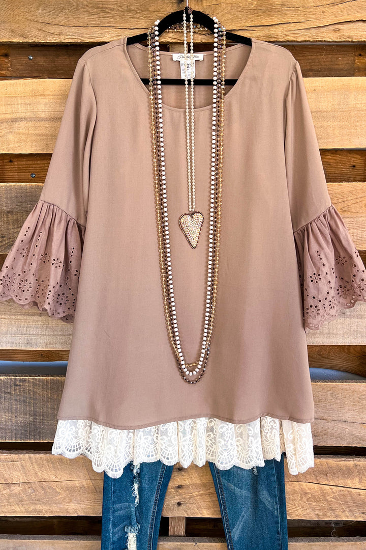 Carry On Eyelet Top - Mocha - SALE