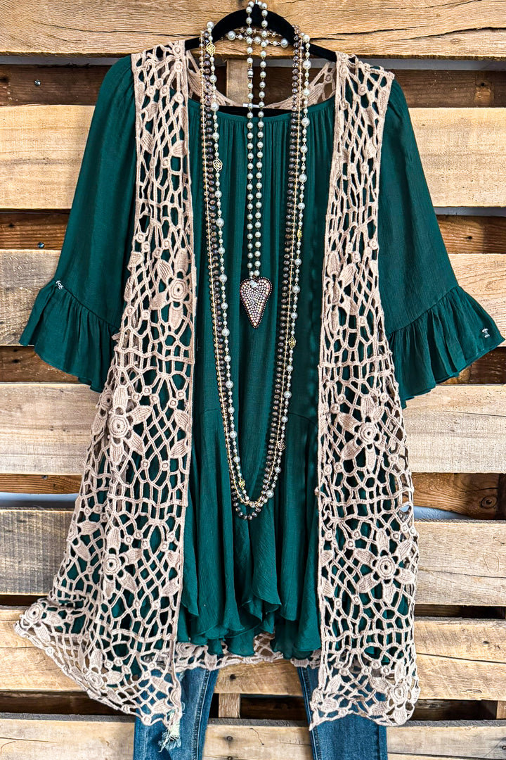 Floral Enough Crochet Vest - Mocha - 100% COTTON