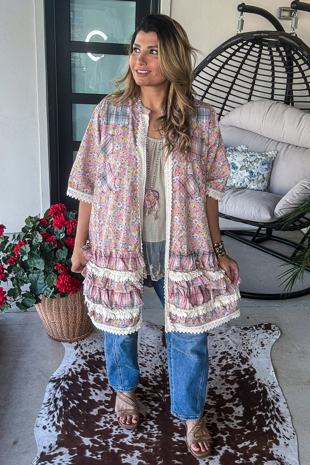 Lace And Daydreams Cardigan - 100% Cotton - Blue Gray