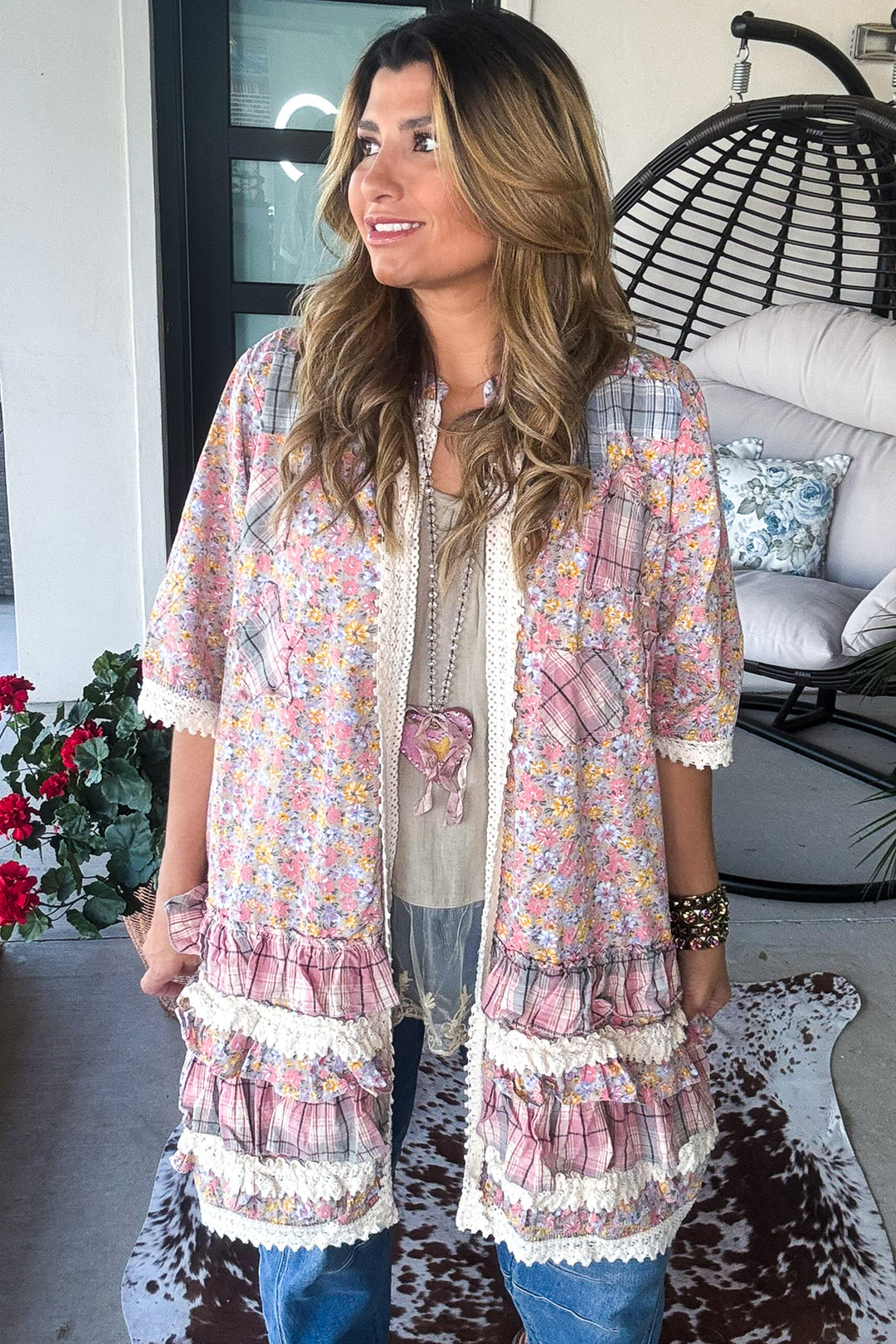 Lace And Daydreams Cardigan - 100% Cotton - Blue Gray