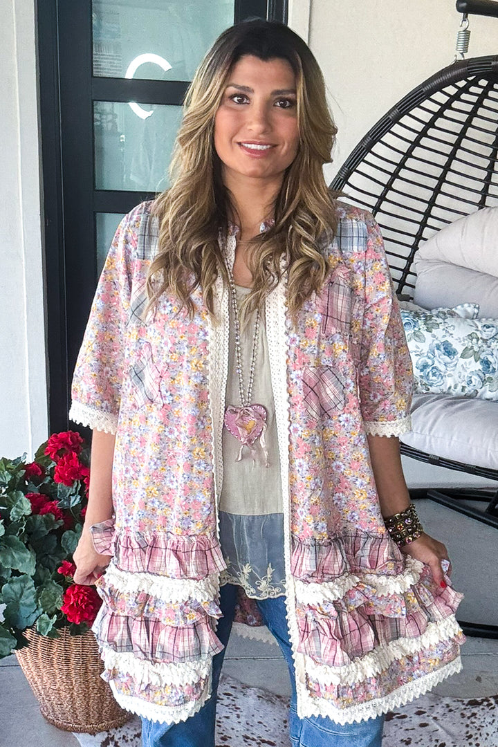 Lace And Daydreams Cardigan - 100% Cotton - Blue Gray