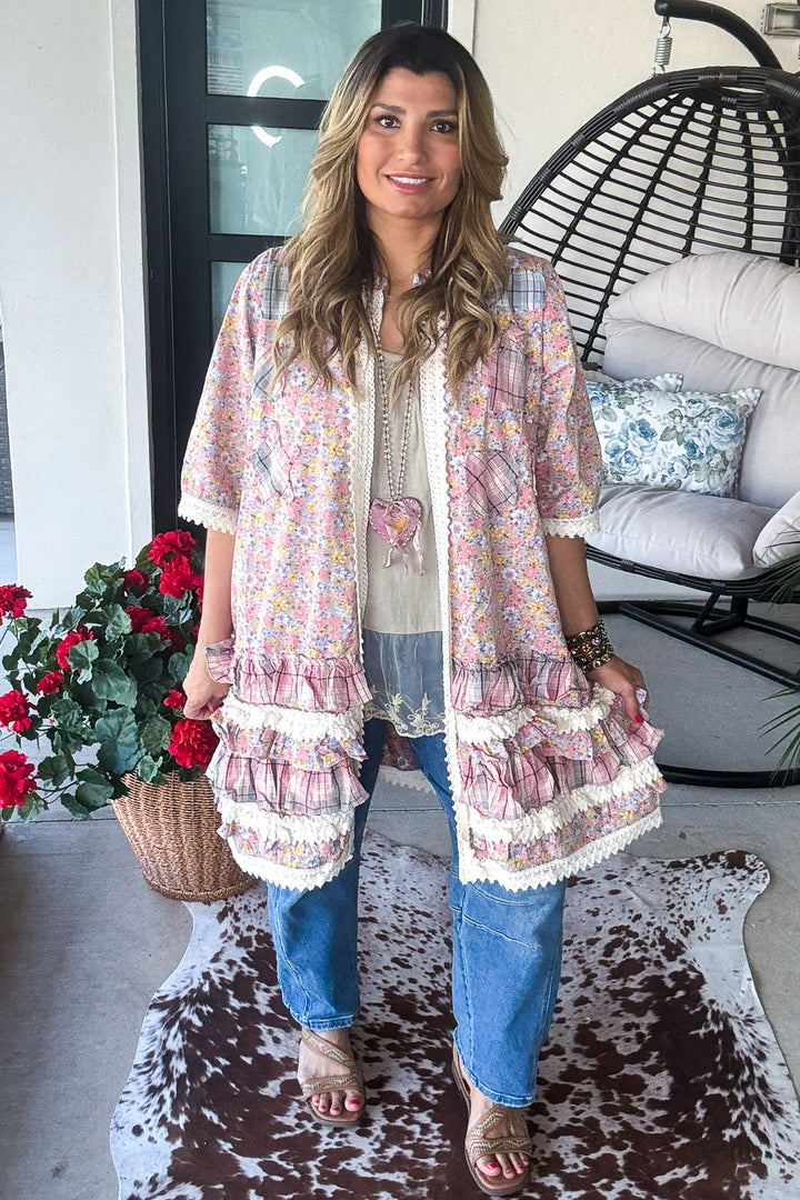 Lace And Daydreams Cardigan - 100% Cotton - Blue Gray