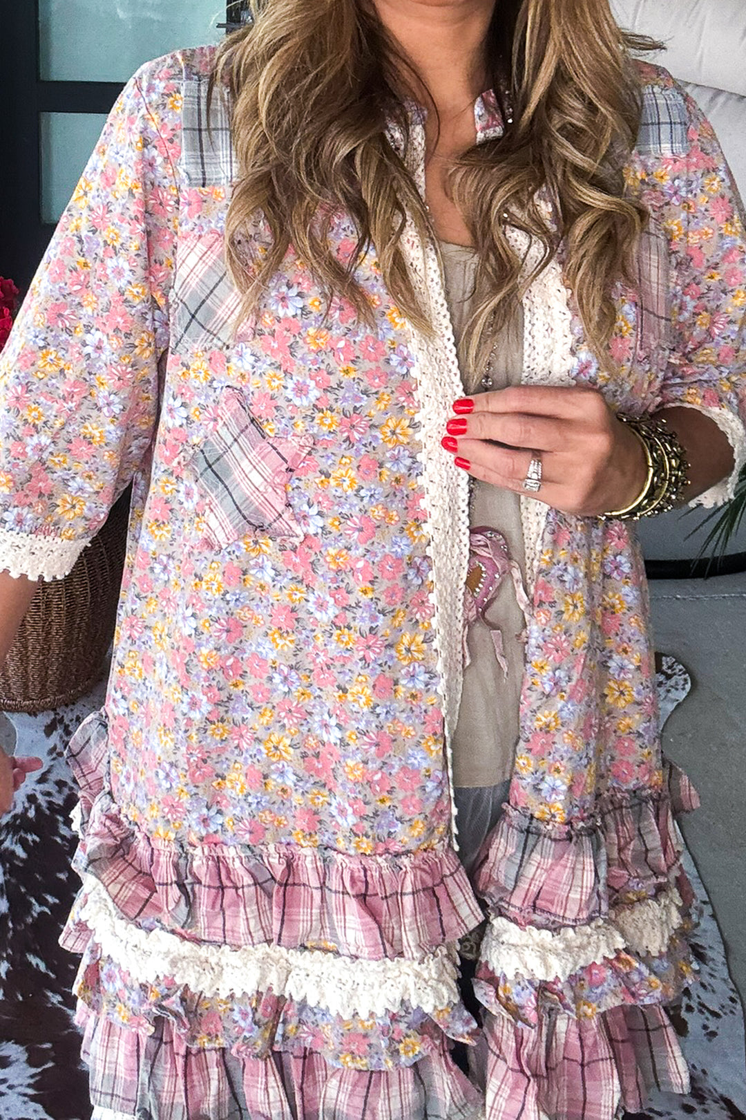 Lace And Daydreams Cardigan - 100% Cotton - Blue Gray