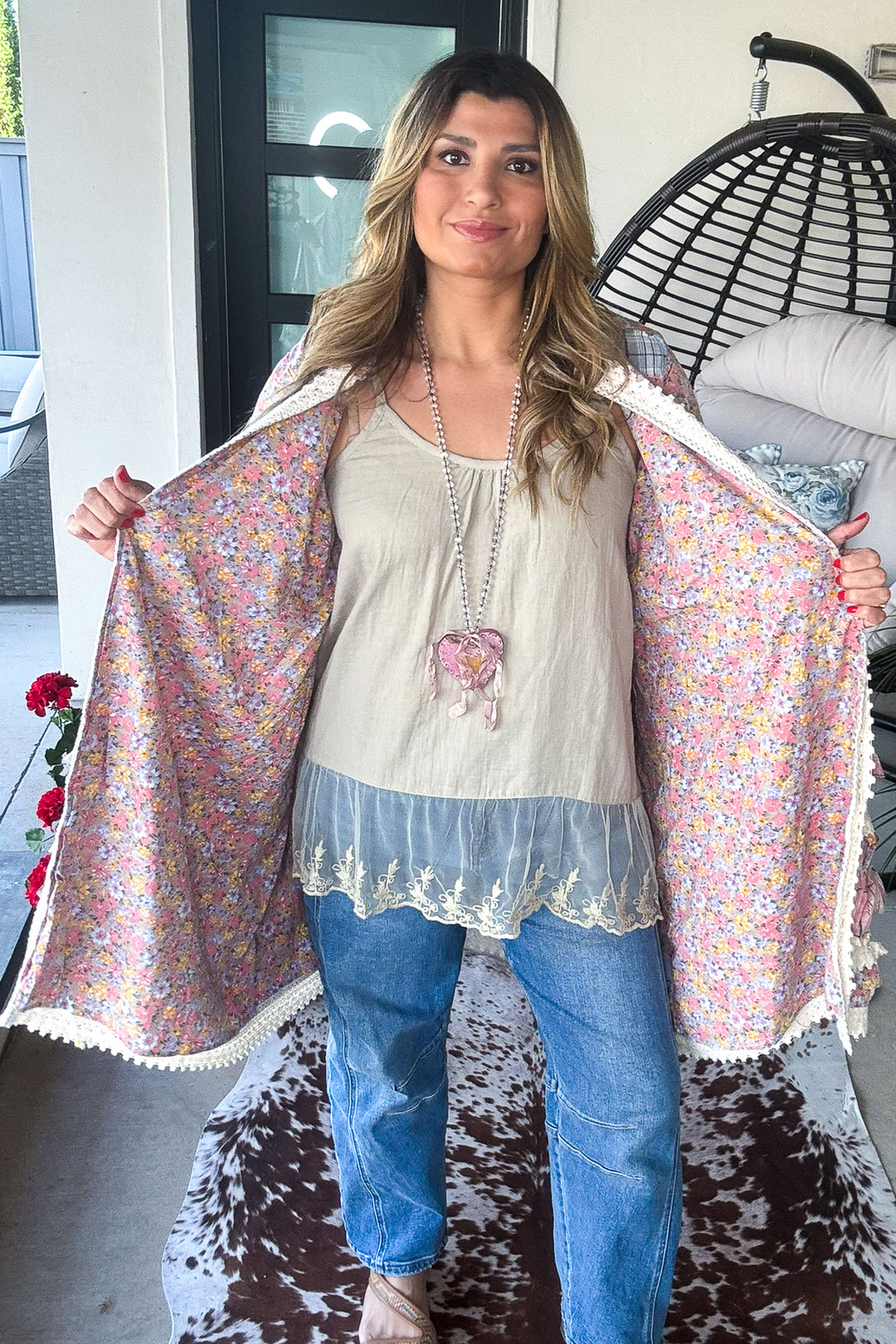 Lace And Daydreams Cardigan - 100% Cotton - Blue Gray