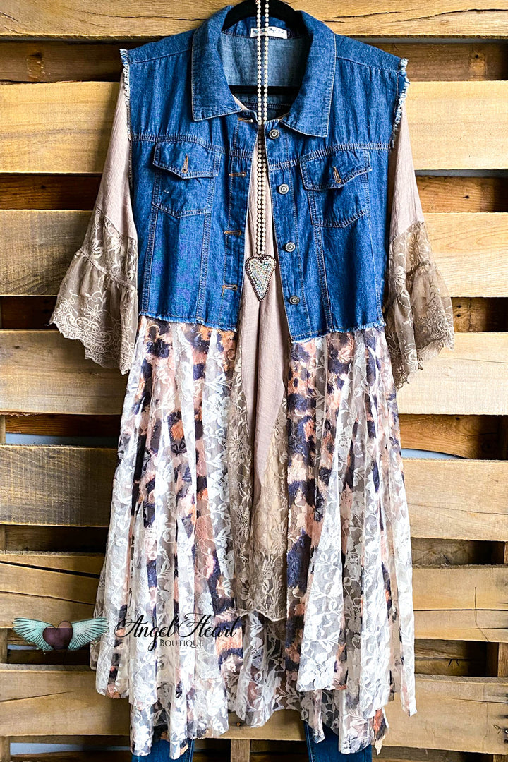 AHB EXCLUSIVE: All The While Oversized Vest - Denim/Leopard - 100% COTTON