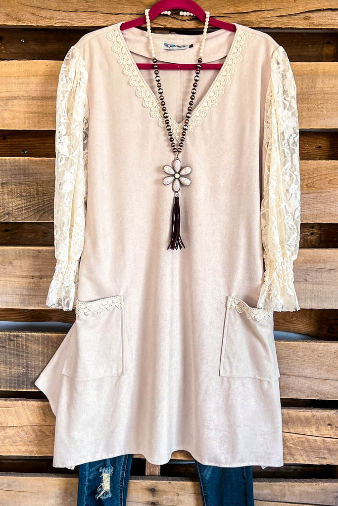 AHB EXCLUSIVE: Candle On The Water Suede Dress - Beige - SALE