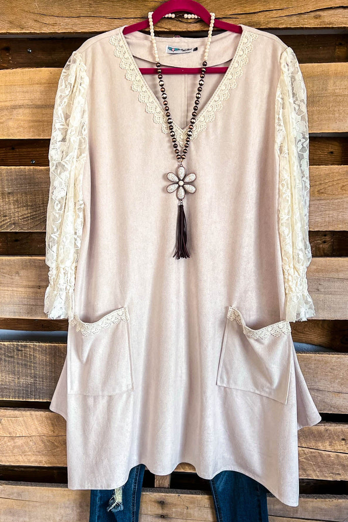 AHB EXCLUSIVE: Candle On The Water Suede Dress - Beige - SALE