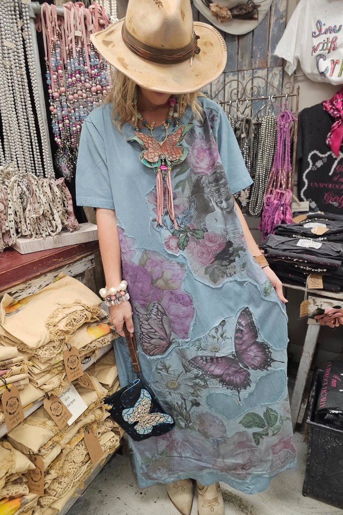 A RB - The Painted Garden Heirloom Blue Maxi Dress - 100% Cotton