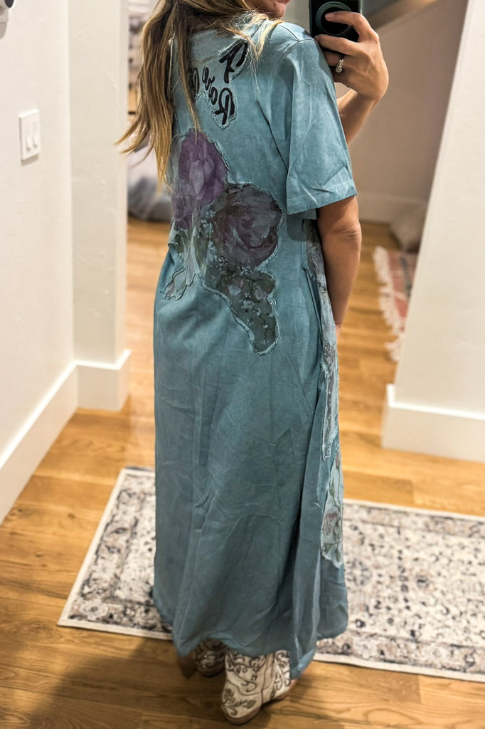 A RB - The Painted Garden Heirloom Blue Maxi Dress - 100% Cotton
