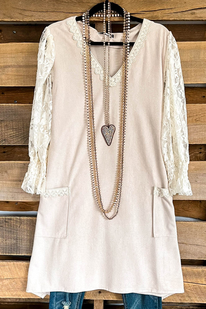 AHB EXCLUSIVE: Candle On The Water Suede Dress - Beige - SALE