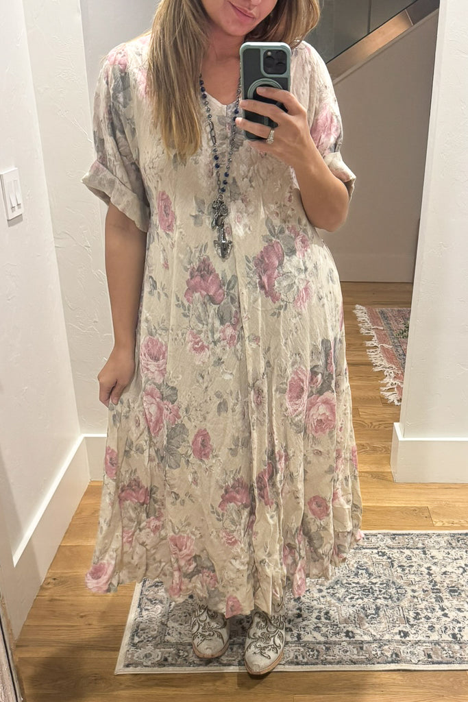 Bella Vita Floral Italian Linen Dress - 100% Linen - Made in Italy